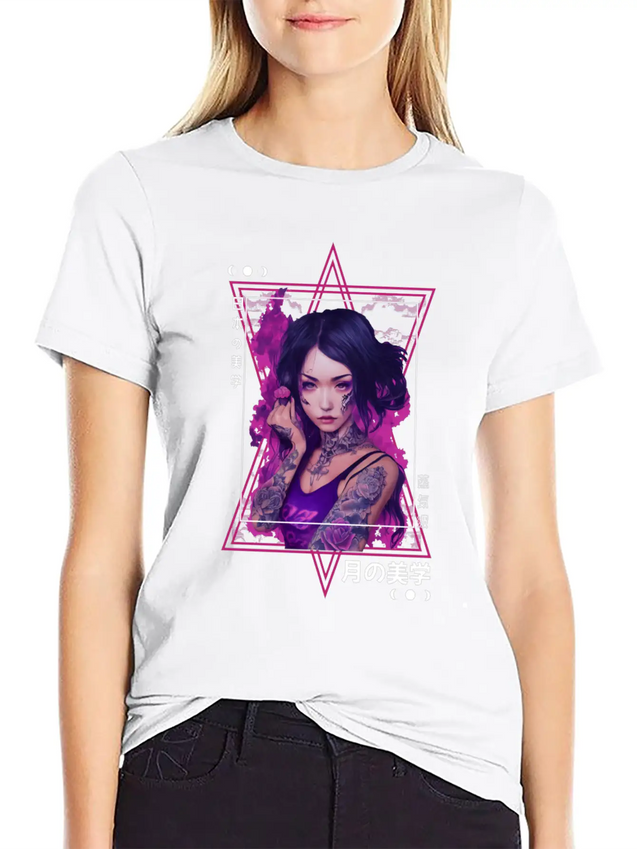 Edgy Japanese Tattoo Witch Aesthetic Vaporwave Gir Lightweight Cotton T-Shirt – Daily Comfort Graphic Shirt