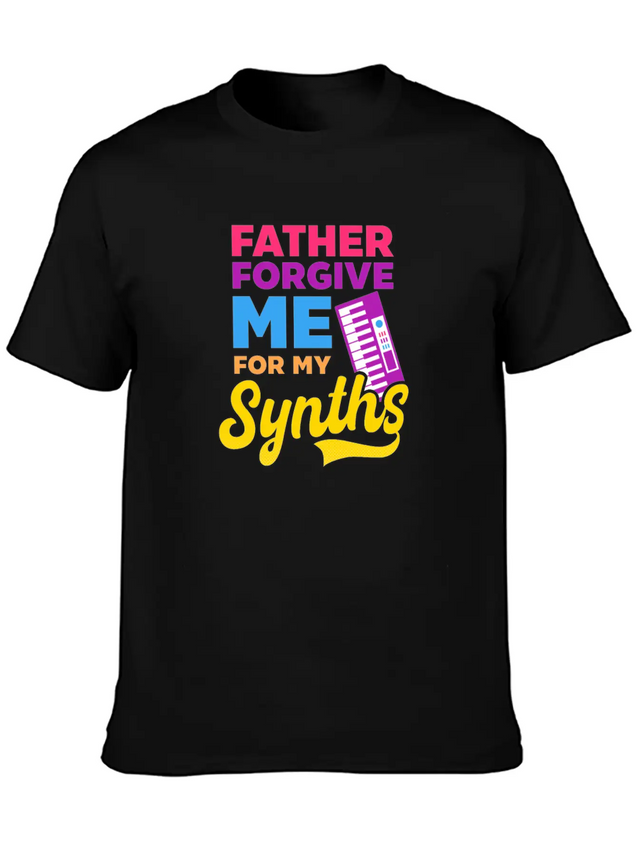 EDM Rave Techno Father Forgive Me For My Synths Lightweight Cotton T-Shirt – Daily Comfort Graphic Shirt
