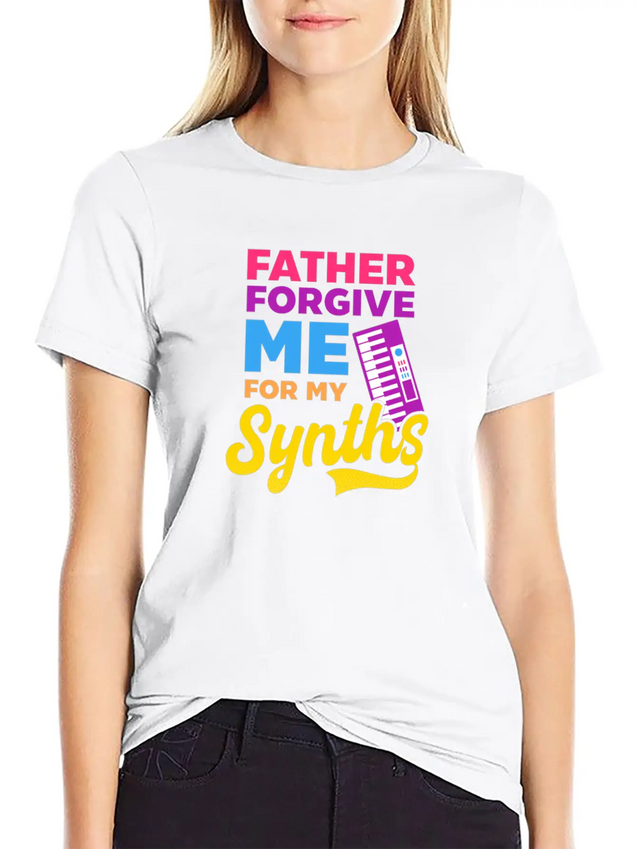 EDM Rave Techno Father Forgive Me For My Synths Lightweight Cotton T-Shirt – Daily Comfort Graphic Shirt