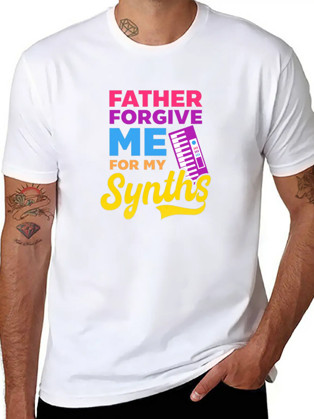 EDM Rave Techno Father Forgive Me For My Synths Lightweight Cotton T-Shirt – Daily Comfort Graphic Shirt