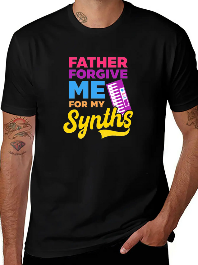 EDM Rave Techno Father Forgive Me For My Synths Lightweight Cotton T-Shirt – Daily Comfort Graphic Shirt