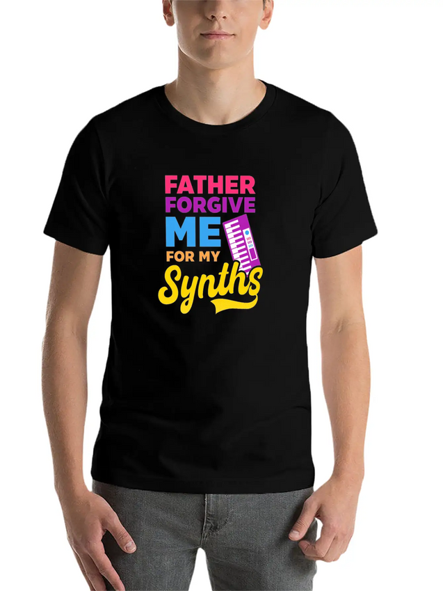 EDM Rave Techno Father Forgive Me For My Synths Lightweight Cotton T-Shirt – Daily Comfort Graphic Shirt