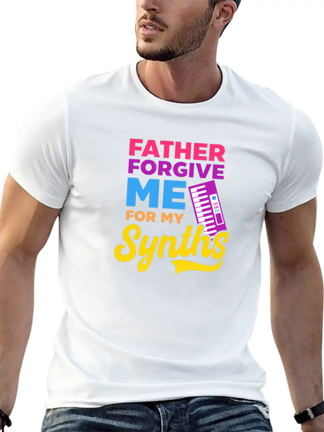 EDM Rave Techno Father Forgive Me For My Synths Lightweight Cotton T-Shirt – Daily Comfort Graphic Shirt