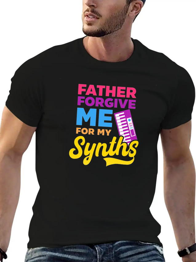 EDM Rave Techno Father Forgive Me For My Synths Lightweight Cotton T-Shirt – Daily Comfort Graphic Shirt