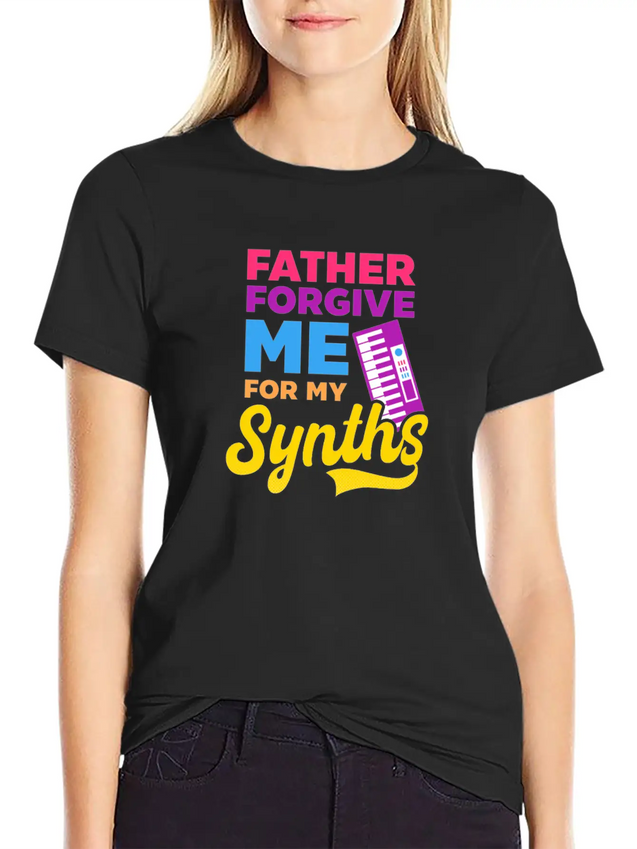EDM Rave Techno Father Forgive Me For My Synths Lightweight Cotton T-Shirt – Daily Comfort Graphic Shirt