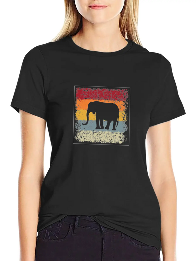 Elephant Retro Lightweight Cotton T-Shirt – Daily Comfort Graphic Shirt