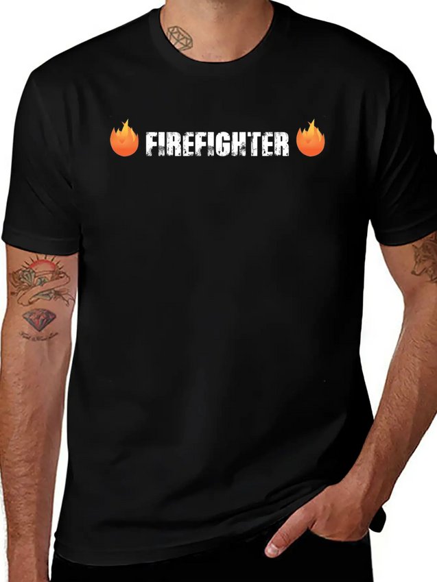 Firefighter With Flames Lightweight Cotton T-Shirt – Daily Comfort Graphic Shirt