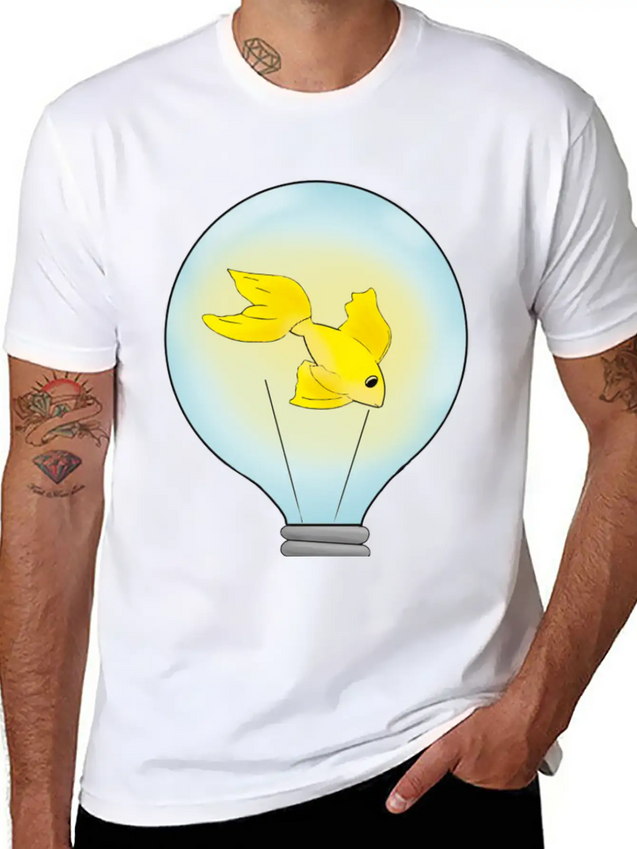 Fish That Lights Up Inside A Light Bulb Lightweight Cotton T-Shirt – Daily Comfort Graphic Shirt