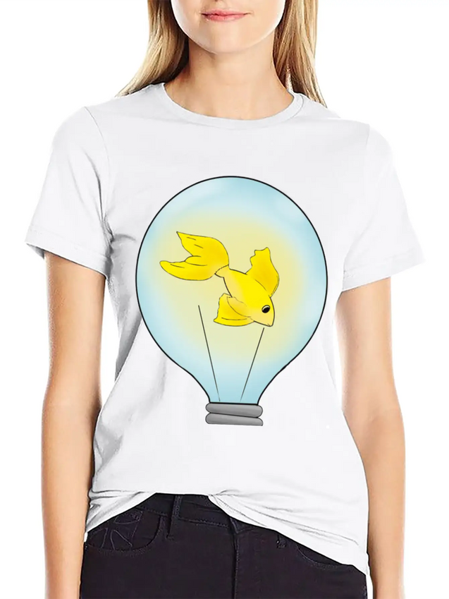 Fish That Lights Up Inside A Light Bulb Lightweight Cotton T-Shirt – Daily Comfort Graphic Shirt
