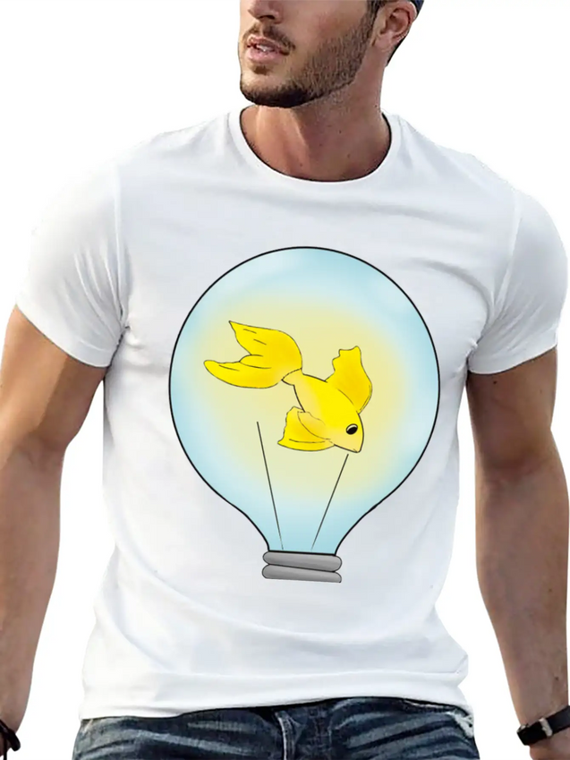 Fish That Lights Up Inside A Light Bulb Lightweight Cotton T-Shirt – Daily Comfort Graphic Shirt