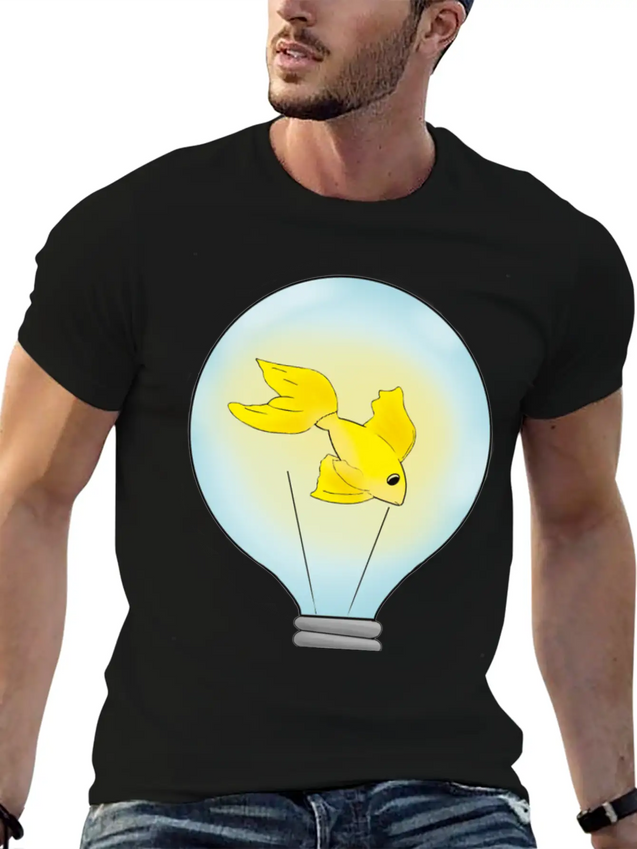 Fish That Lights Up Inside A Light Bulb Lightweight Cotton T-Shirt – Daily Comfort Graphic Shirt