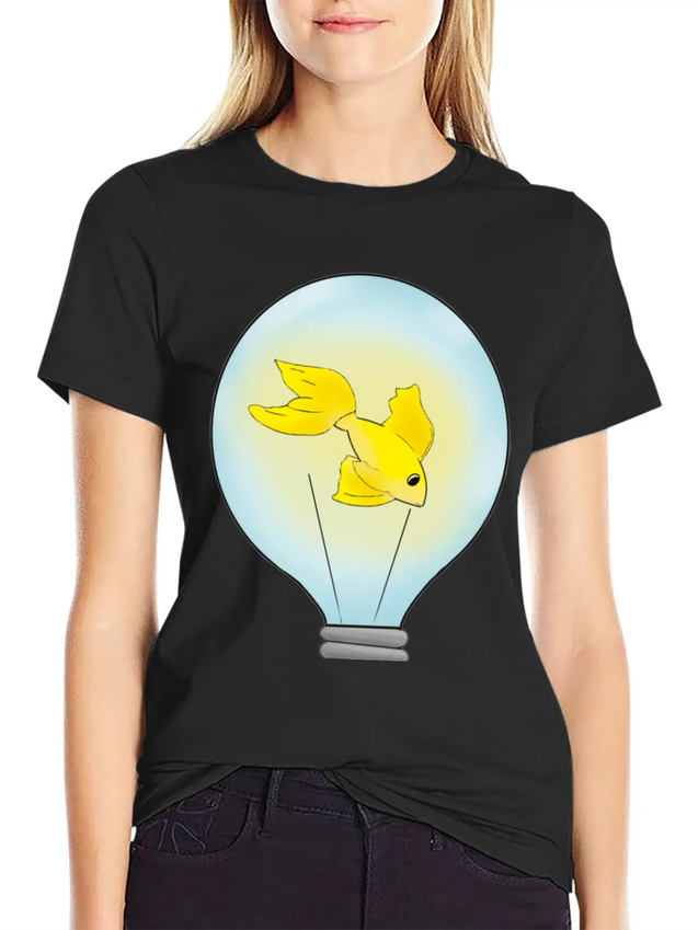 Fish That Lights Up Inside A Light Bulb Lightweight Cotton T-Shirt – Daily Comfort Graphic Shirt