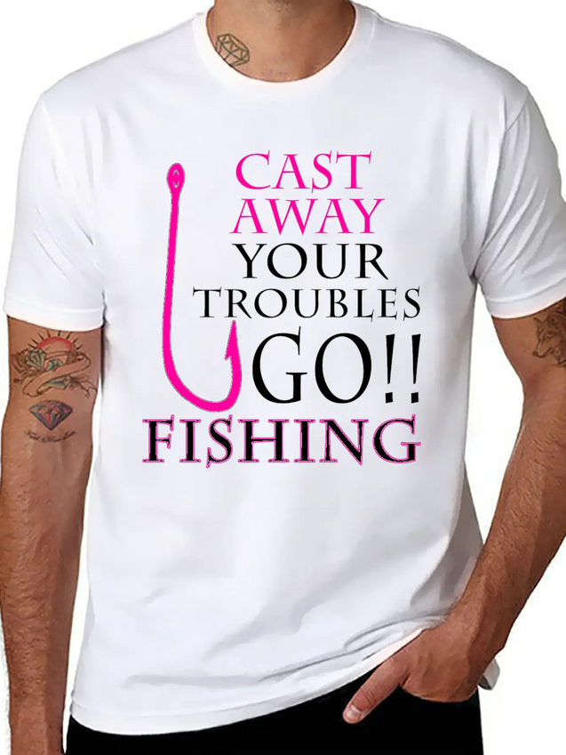 FISHING - CAST AWAY YOUR TROUBLES GO!! FISHING Lightweight Cotton T-Shirt – Daily Comfort Graphic Shirt