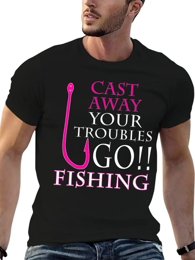 FISHING - CAST AWAY YOUR TROUBLES GO!! FISHING Lightweight Cotton T-Shirt – Daily Comfort Graphic Shirt