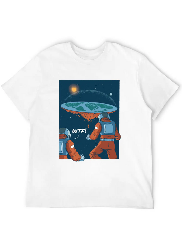 Flat Earth Astronauts Space Looking T-Shirt Lightweight Cotton T-Shirt – Daily Comfort Graphic Shirt
