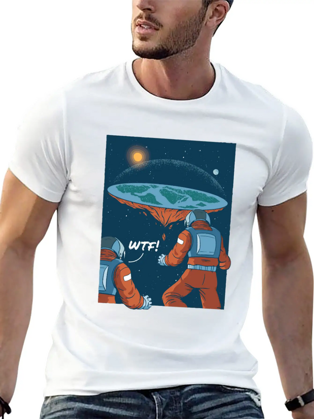 Flat Earth Astronauts Space Looking T-Shirt Lightweight Cotton T-Shirt – Daily Comfort Graphic Shirt