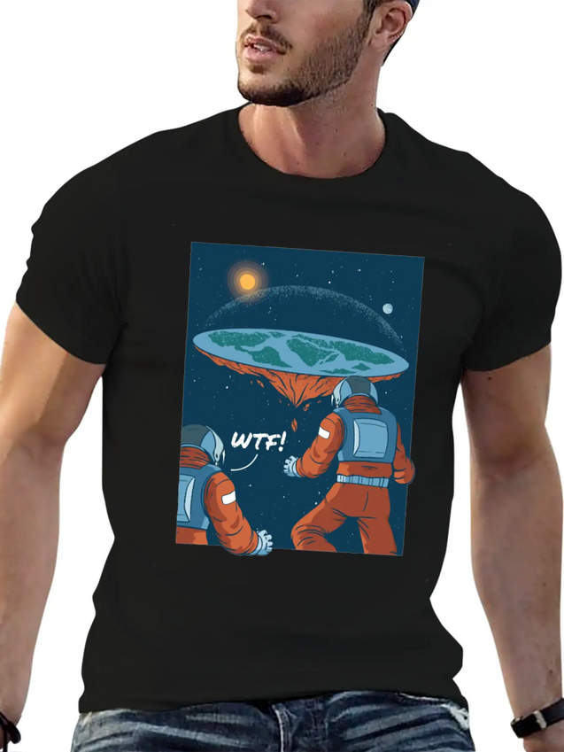 Flat Earth Astronauts Space Looking T-Shirt Lightweight Cotton T-Shirt – Daily Comfort Graphic Shirt