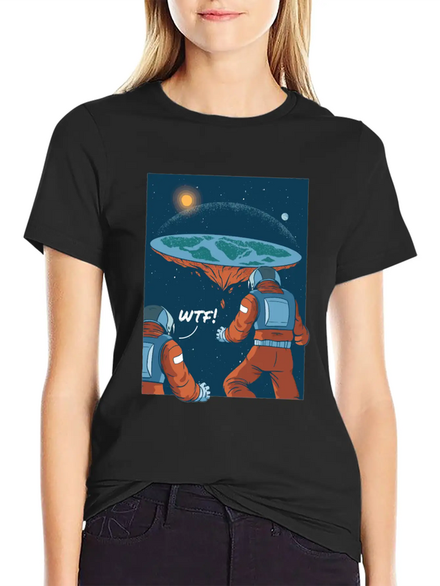 Flat Earth Astronauts Space Looking T-Shirt Lightweight Cotton T-Shirt – Daily Comfort Graphic Shirt