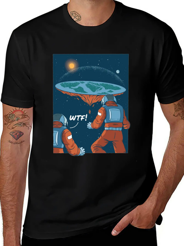 Flat Earth Astronauts Space Looking T-Shirt Lightweight Cotton T-Shirt – Daily Comfort Graphic Shirt