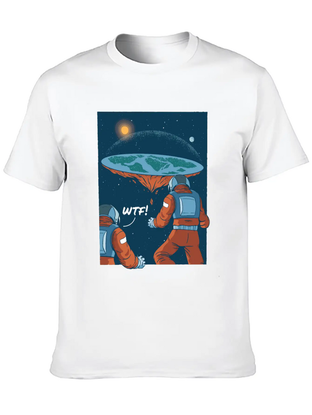 Flat Earth Astronauts Space Looking T-Shirt Lightweight Cotton T-Shirt – Daily Comfort Graphic Shirt
