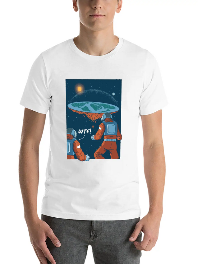 Flat Earth Astronauts Space Looking T-Shirt Lightweight Cotton T-Shirt – Daily Comfort Graphic Shirt