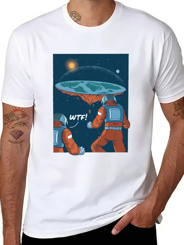 Flat Earth Astronauts Space Looking T-Shirt Lightweight Cotton T-Shirt – Daily Comfort Graphic Shirt