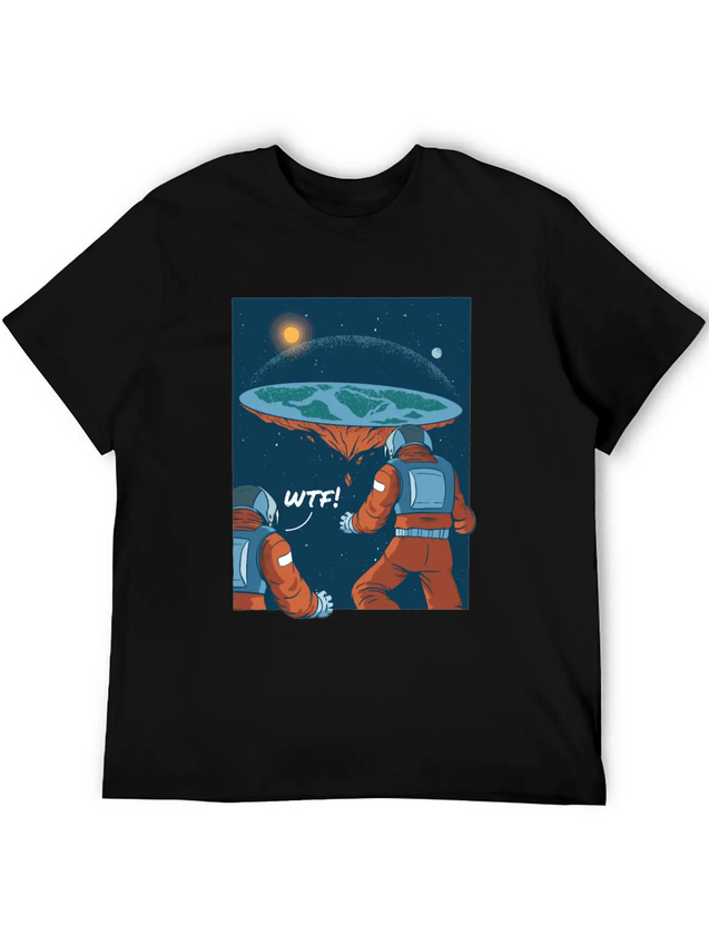 Flat Earth Astronauts Space Looking T-Shirt Lightweight Cotton T-Shirt – Daily Comfort Graphic Shirt