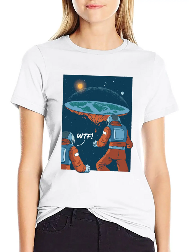 Flat Earth Astronauts Space Looking T-Shirt Lightweight Cotton T-Shirt – Daily Comfort Graphic Shirt