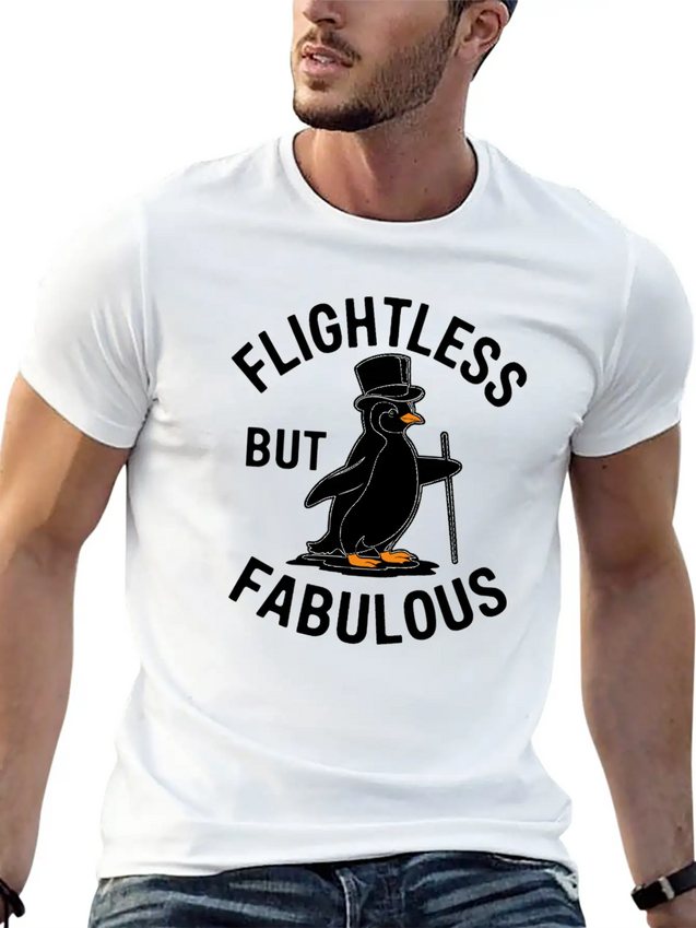 Flightless But Fabulous Mindfulness Penguin Lightweight Cotton T-Shirt – Daily Comfort Graphic Shirt