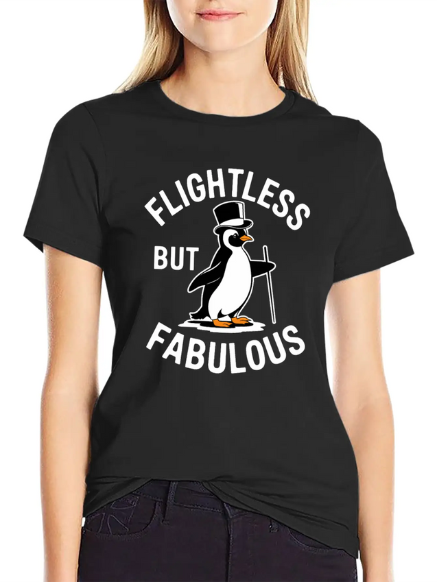 Flightless But Fabulous Mindfulness Penguin Lightweight Cotton T-Shirt – Daily Comfort Graphic Shirt