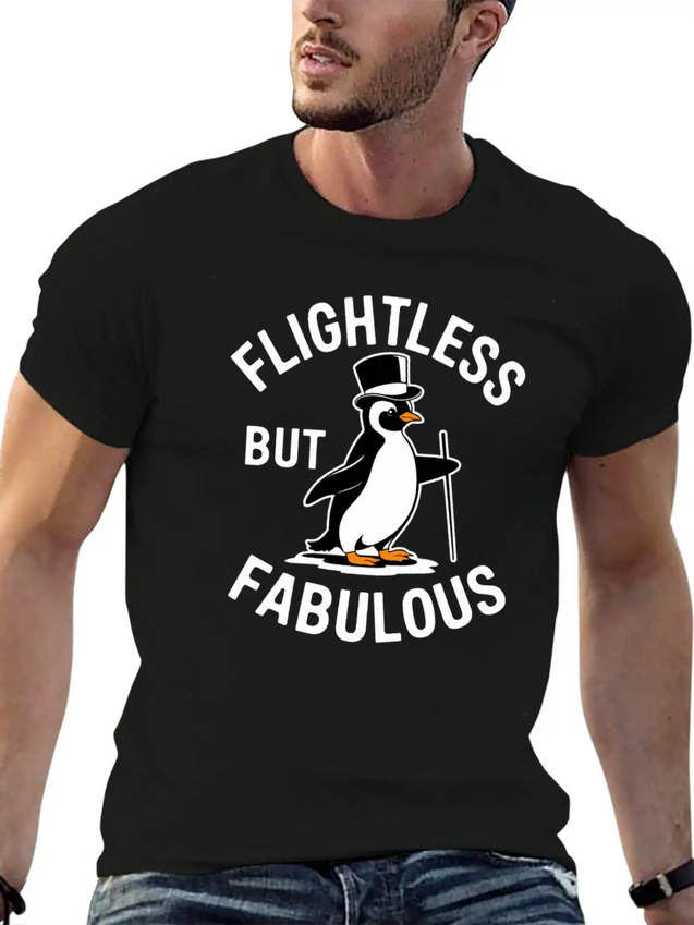 Flightless But Fabulous Mindfulness Penguin Lightweight Cotton T-Shirt – Daily Comfort Graphic Shirt