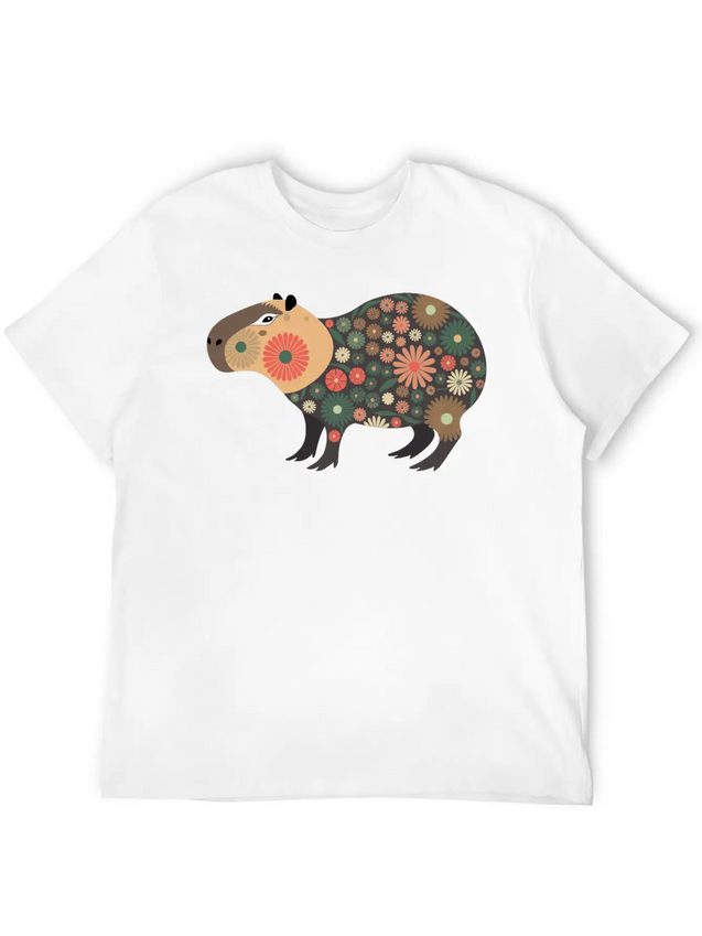 Floral Capybara With Flowers Lightweight Cotton T-Shirt – Daily Comfort Graphic Shirt