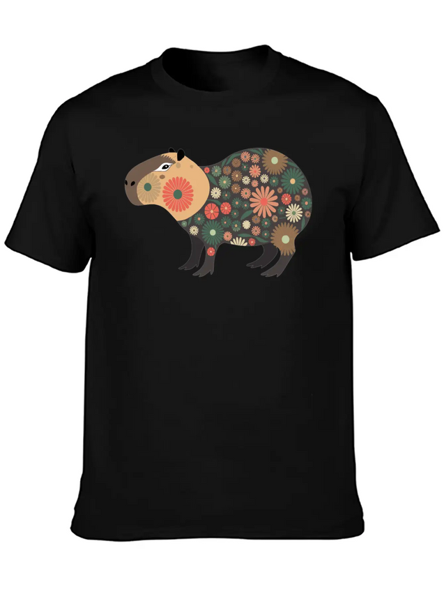 Floral Capybara With Flowers Lightweight Cotton T-Shirt – Daily Comfort Graphic Shirt