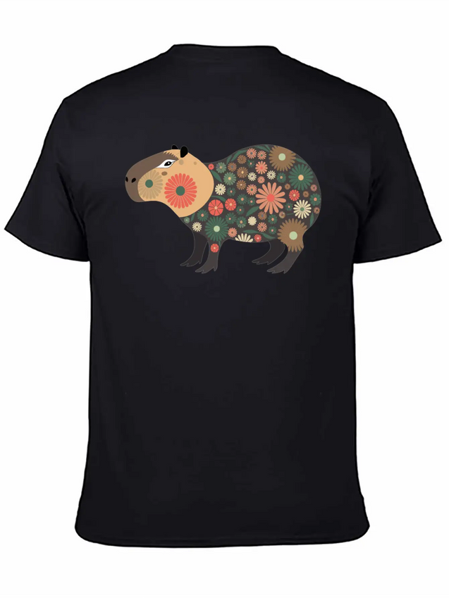 Floral Capybara With Flowers Lightweight Cotton T-Shirt – Daily Comfort Graphic Shirt