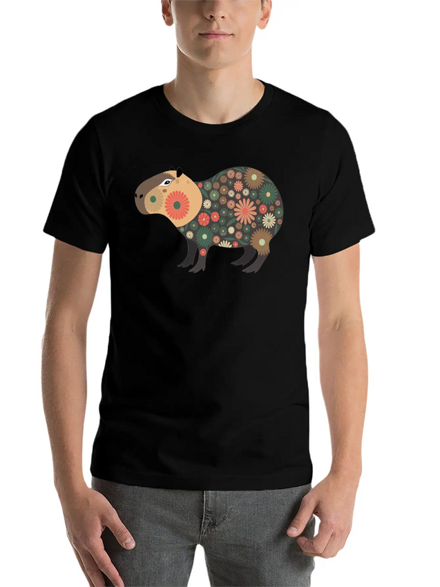 Floral Capybara With Flowers Lightweight Cotton T-Shirt – Daily Comfort Graphic Shirt