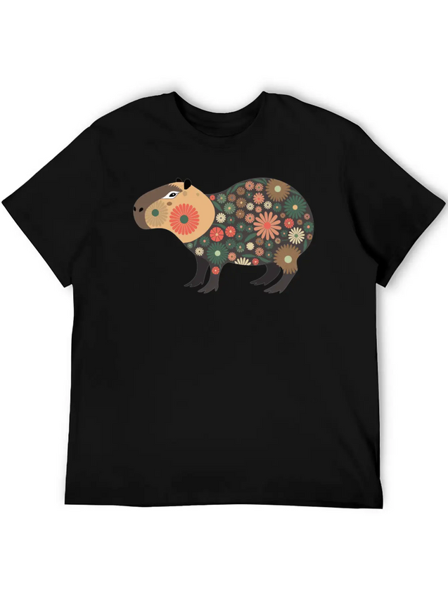 Floral Capybara With Flowers Lightweight Cotton T-Shirt – Daily Comfort Graphic Shirt