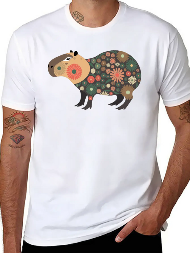 Floral Capybara With Flowers Lightweight Cotton T-Shirt – Daily Comfort Graphic Shirt
