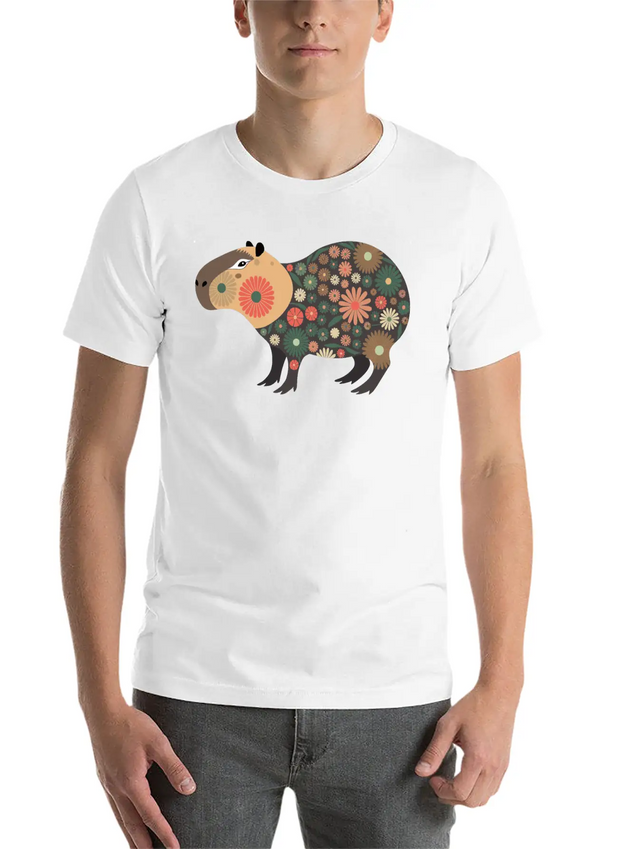 Floral Capybara With Flowers Lightweight Cotton T-Shirt – Daily Comfort Graphic Shirt
