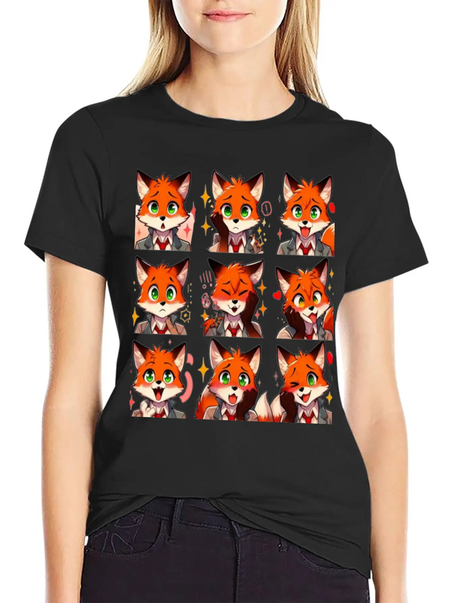 Fox Feels: A Collection Of Anime Emotions Lightweight Cotton T-Shirt – Daily Comfort Graphic Shirt