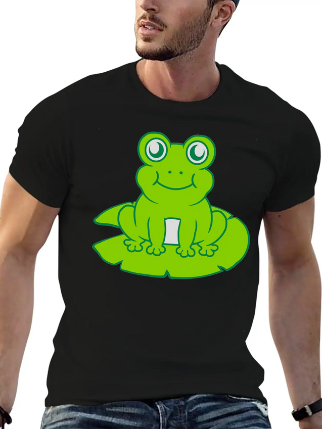 Frog Sitting Water Lily Sea Leaf Lightweight Cotton T-Shirt – Daily Comfort Graphic Shirt