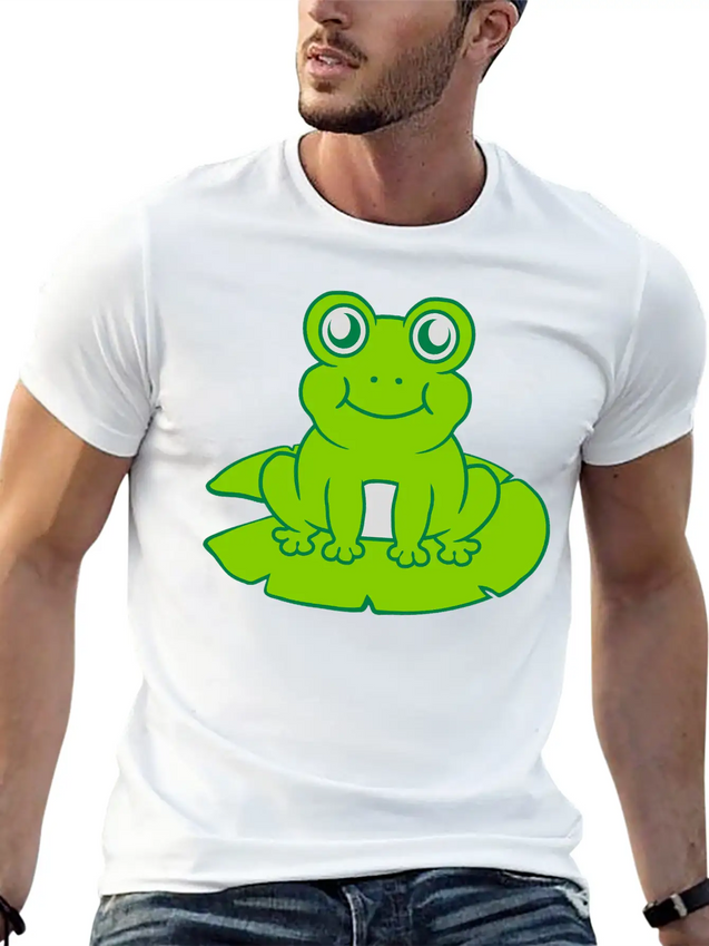 Frog Sitting Water Lily Sea Leaf Lightweight Cotton T-Shirt – Daily Comfort Graphic Shirt