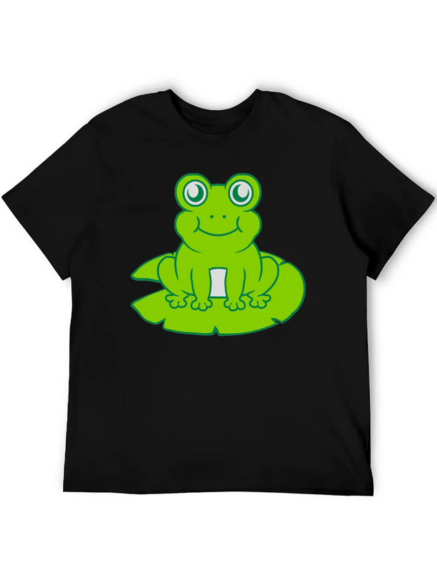 Frog Sitting Water Lily Sea Leaf Lightweight Cotton T-Shirt – Daily Comfort Graphic Shirt