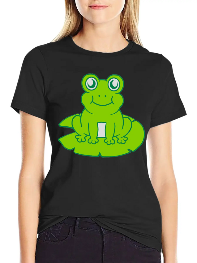 Frog Sitting Water Lily Sea Leaf Lightweight Cotton T-Shirt – Daily Comfort Graphic Shirt