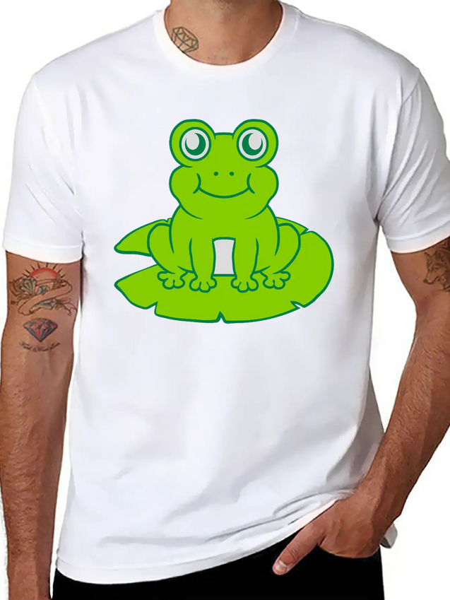 Frog Sitting Water Lily Sea Leaf Lightweight Cotton T-Shirt – Daily Comfort Graphic Shirt
