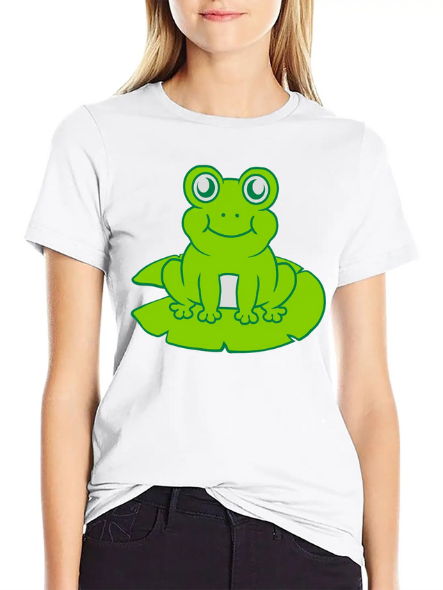 Frog Sitting Water Lily Sea Leaf Lightweight Cotton T-Shirt – Daily Comfort Graphic Shirt