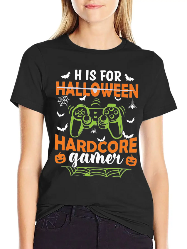 Funny Halloween Costume H Is Hardcore Gamer Lightweight Cotton T-Shirt – Daily Comfort Graphic Shirt
