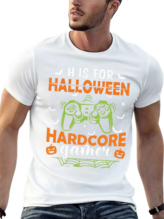 Funny Halloween Costume H Is Hardcore Gamer Lightweight Cotton T-Shirt – Daily Comfort Graphic Shirt