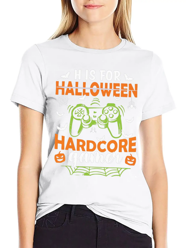 Funny Halloween Costume H Is Hardcore Gamer Lightweight Cotton T-Shirt – Daily Comfort Graphic Shirt