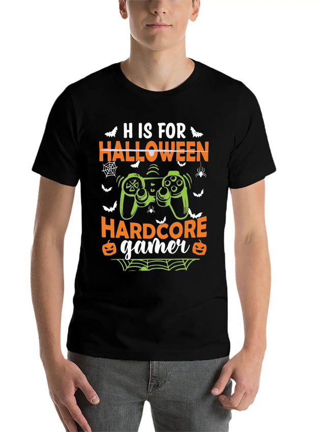 Funny Halloween Costume H Is Hardcore Gamer Lightweight Cotton T-Shirt – Daily Comfort Graphic Shirt
