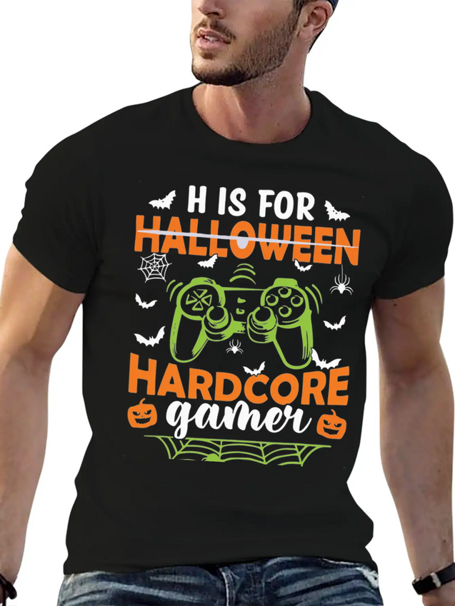 Funny Halloween Costume H Is Hardcore Gamer Lightweight Cotton T-Shirt – Daily Comfort Graphic Shirt